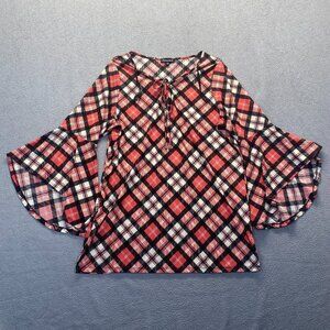 Chances R Women’s Size Large Bell Sleeve Top Blouse Red Black